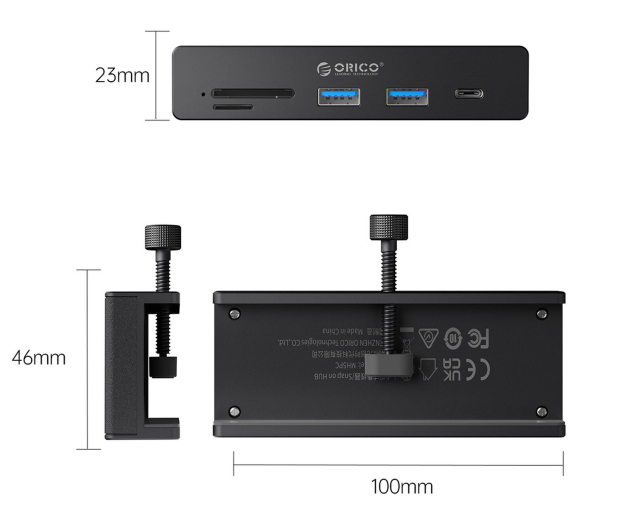 Orico Aktywny hub 10Gbps, przykręcany, 2x USB-A, SD, USB-C, czarny - 1542864 - zdjęcie 2